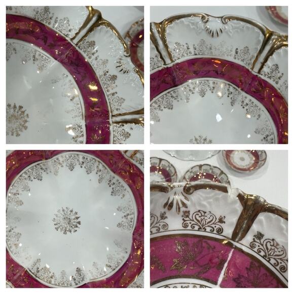 Antique Vintage JPF Germany Bowl Set Large & 6 Small Salad Soup Pasta Flower - Picture 13 of 15